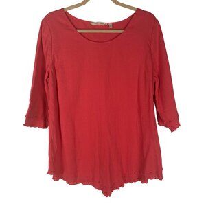 Soft Surroundings L Coral Top 100% Cotton 3/4 Sleeves